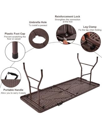 6' Folding Table Rattan Portable Indoor Outdoor Picnic Party Dining Camping