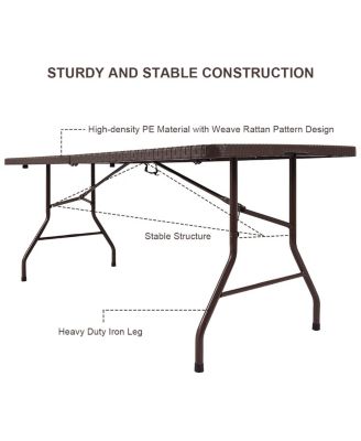 6' Folding Table Rattan Portable Indoor Outdoor Picnic Party Dining Camping