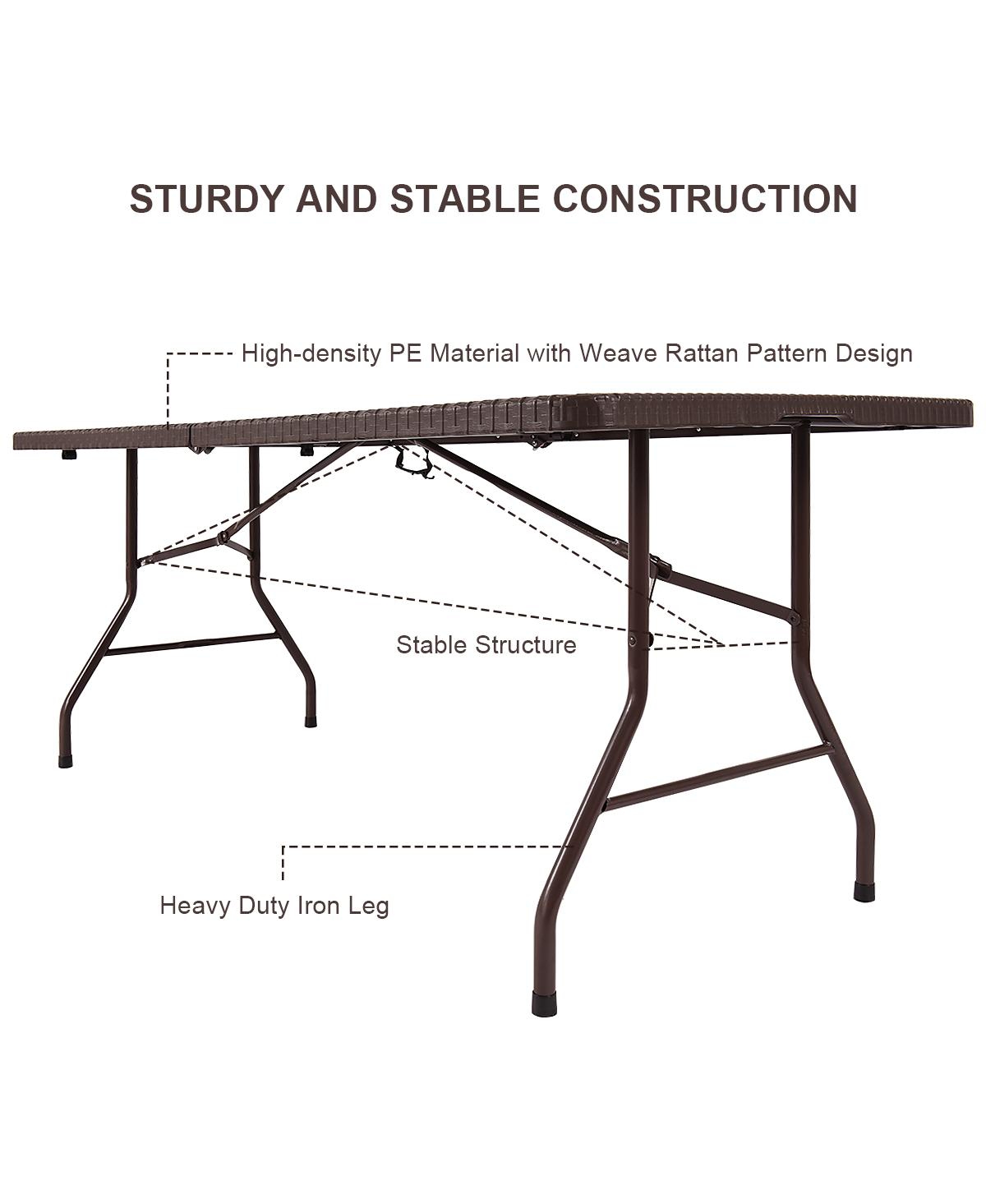 Costway Folding Table Rattan Portable Indoor Outdoor Picnic Party Dining Camping
