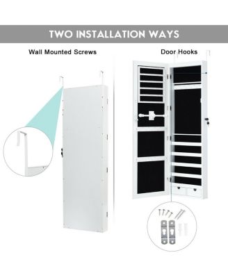 Wall Mounted Mirrored Jewelry Cabinet Organizer w/LED Lights
