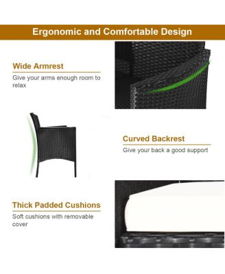 Patio Rattan Conversation Set Seat Sofa Cushioned Loveseat Glass Table Chairs