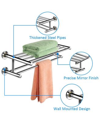 Wall Mounted Towel Rack Bathroom Hotel Rail Holder Storage Shelf Stainless Steel