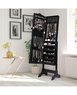 Mirrored Jewelry Cabinet Mirror Organizer Storage Box Stand