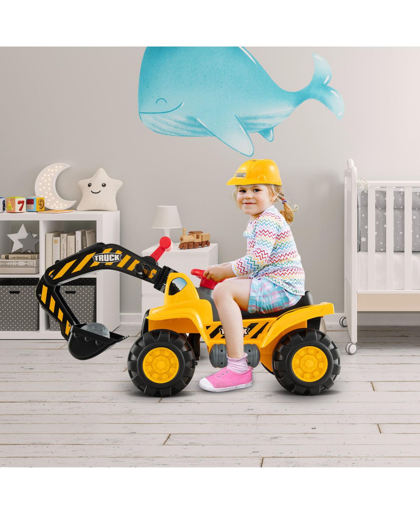 Детская игрушка Costway Kids' Ride-On Excavator Digger with Under-Seat Storage, 35"L x 17.5"W x 12"H, Ages 3+, цвет: Жёлтый — фото 8
