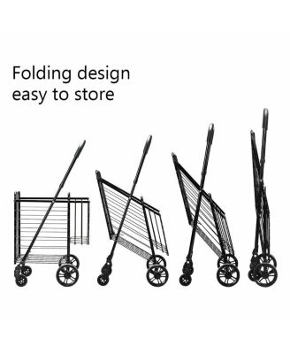 Folding Shopping Cart Jumbo Basket Rolling Utility Trolley Adjustable Handle