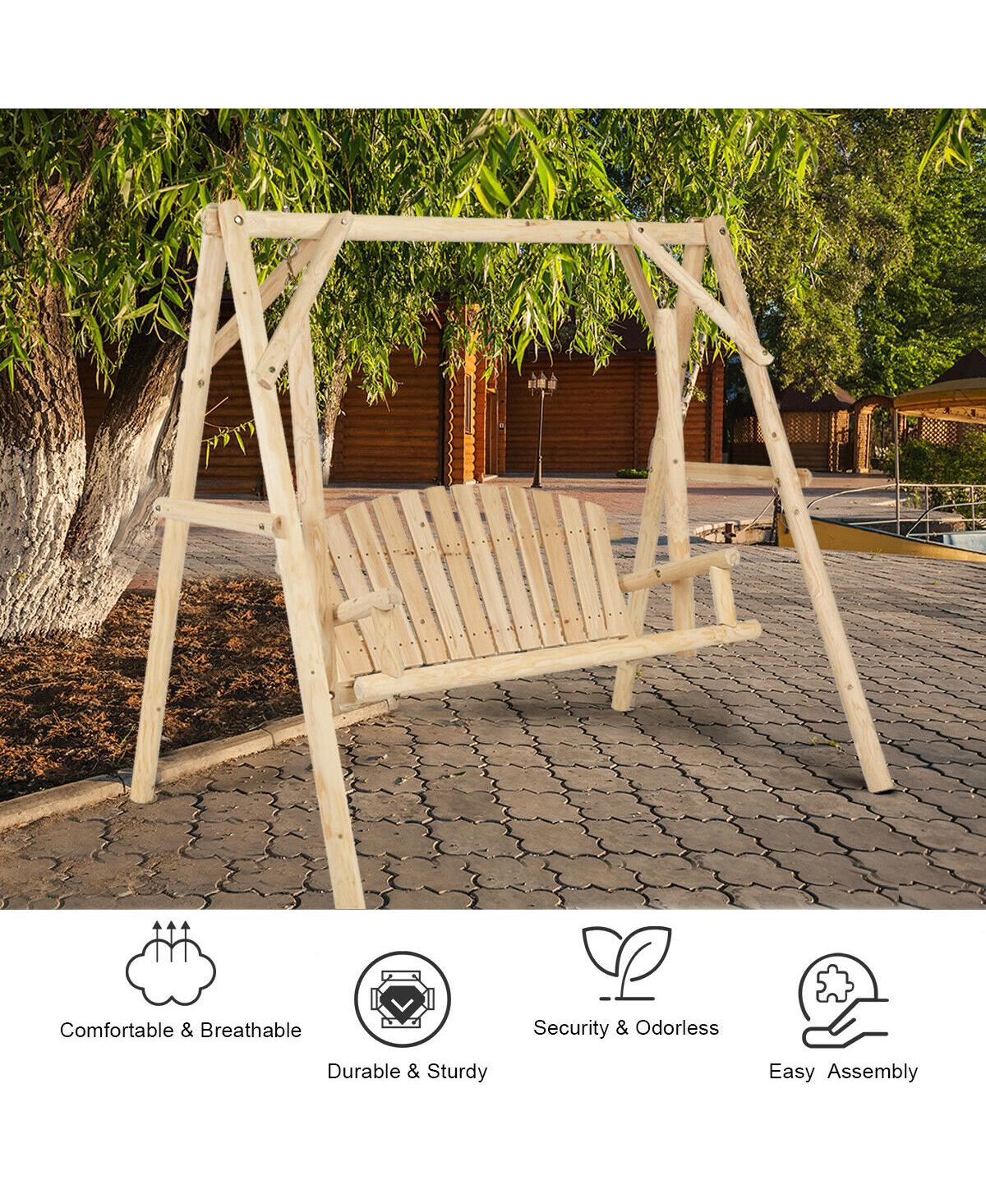 Costway A-Frame Wooden Porch Swing Outdoor garden rural Torched