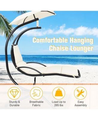 Patio Hanging Hammock Chaise Lounge Chair with Canopy Cushion