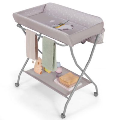 Baby Changing Table Folding Diaper Changing Station w/ Safety Belt & Wheels