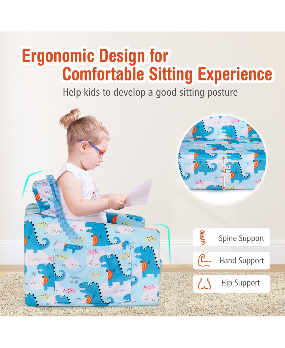 Costway 2-in-1 Convertible Kids Sofa to Lounger Flip-Out Chair