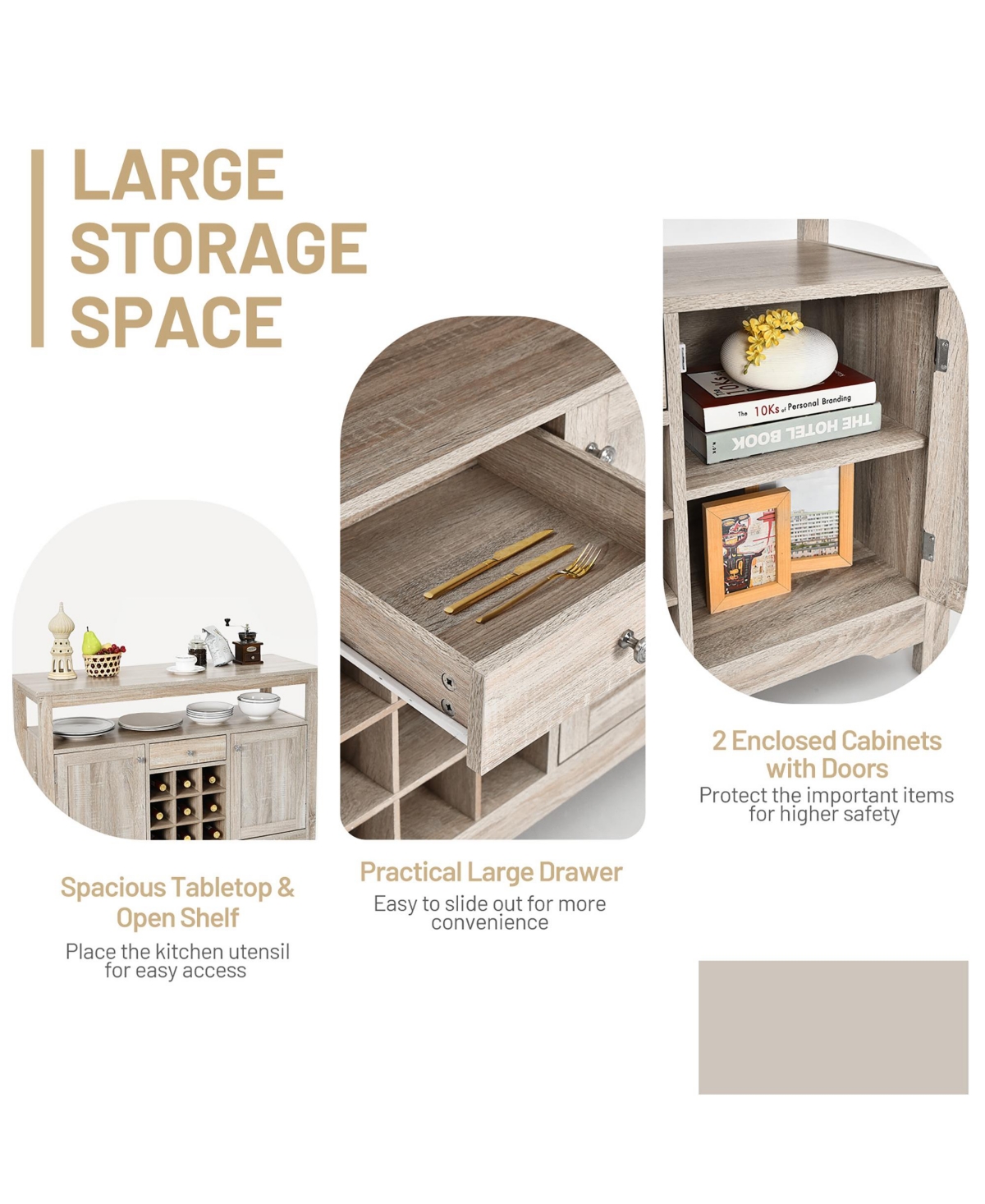 Costway Kitchen Buffet Sideboard with Wine Rack Free Standing Storage Cabinet