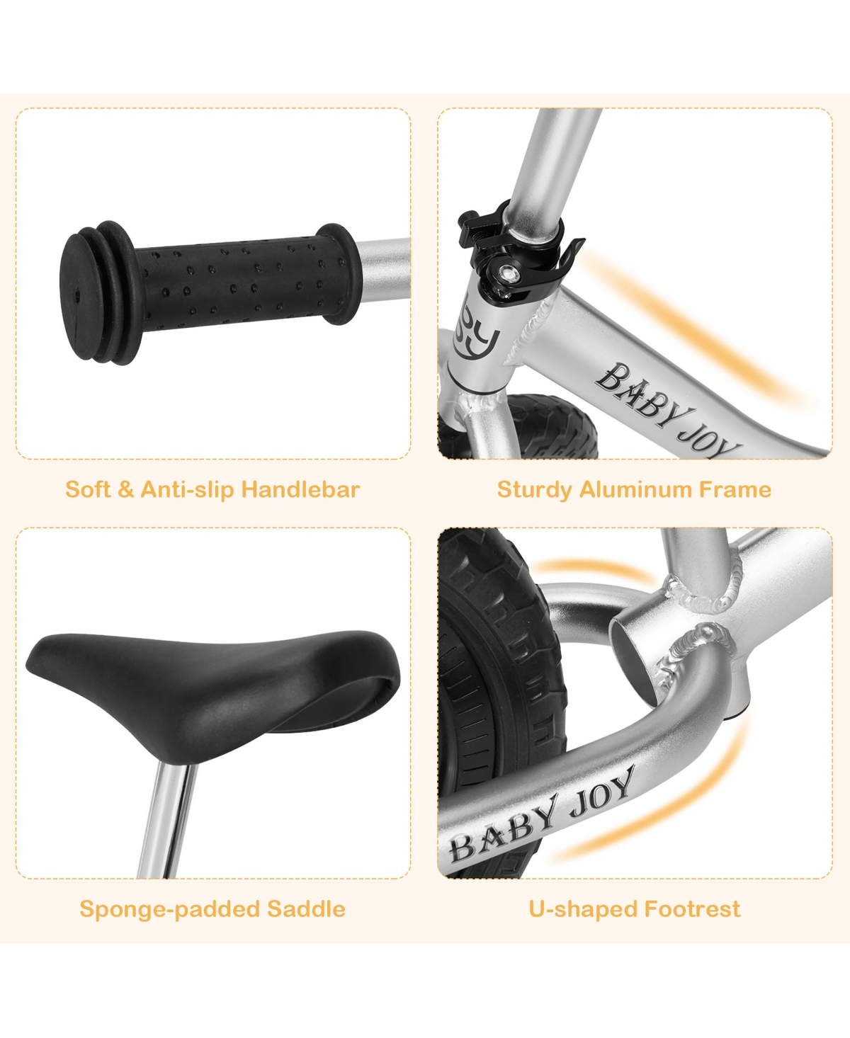 Costway Aluminum Balance Bike for Kids Adjustable No Pedal Training Bicycle