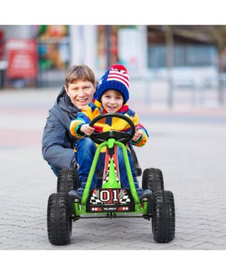 Kids Pedal Go Kart 4 Wheel Ride On Toys w/ Adjustable Seat & Handbrake