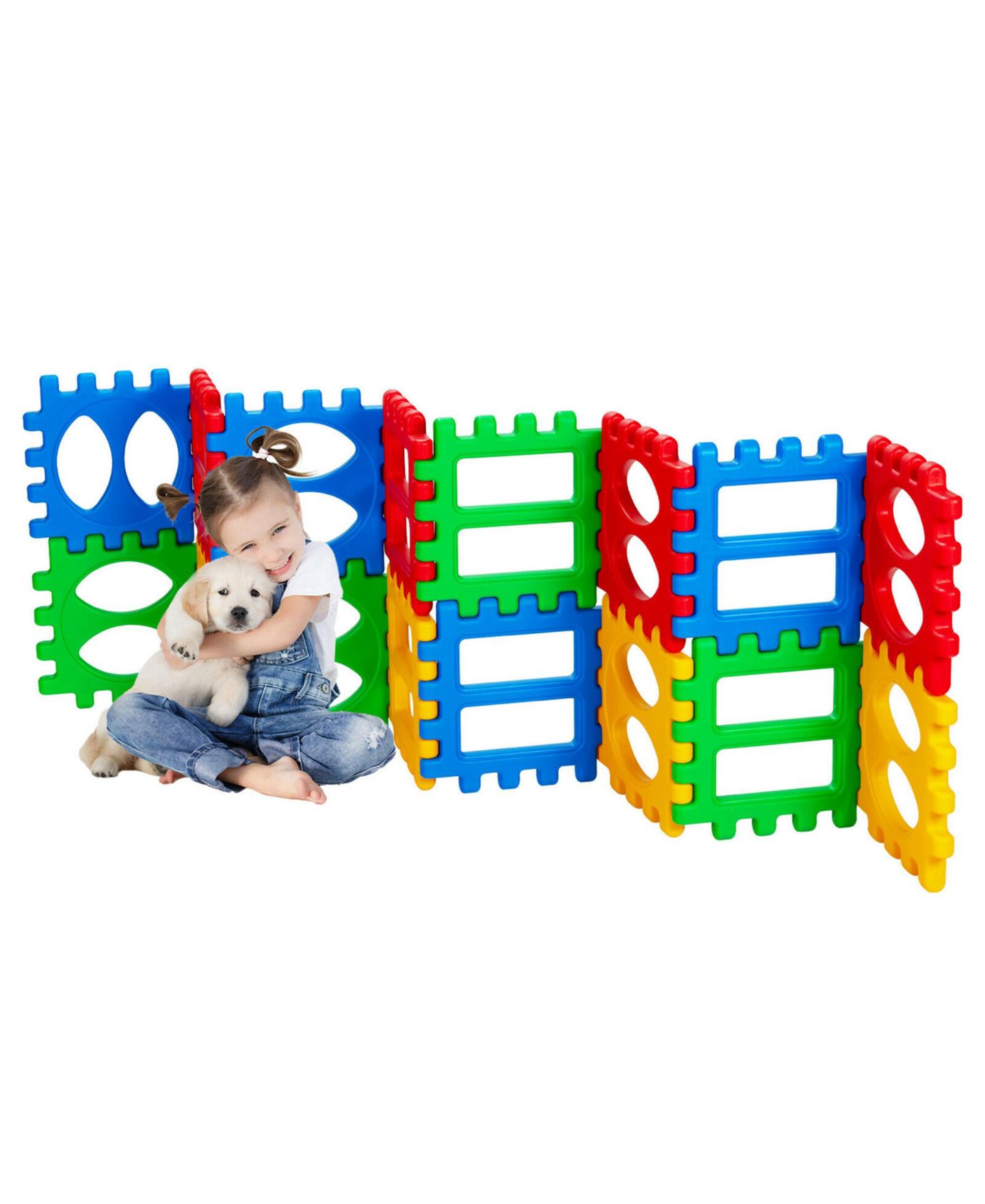 Детские конструкторы Costway 32 Pieces Big Waffle Block Set Kids Educational Stacking Building Toy, цвет: Красный — фото 6
