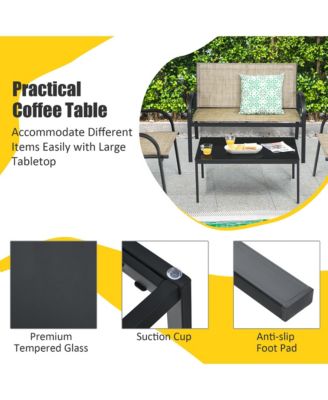 4 PCS Patio Furniture Set Sofa Coffee Table Steel Frame Garden