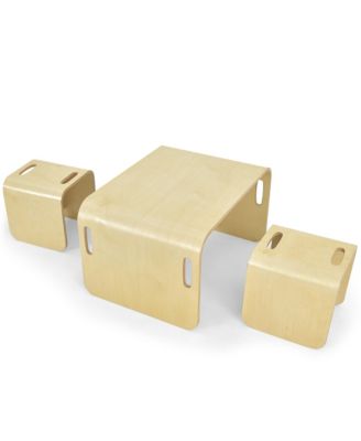 3 Piece Kids Wooden Table & Chair Set Children Multipurpose Homeschool Furniture