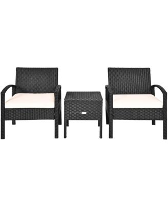 3PC Outdoor Patio Rattan Furniture Set  Coffee Table Cushioned Sofa