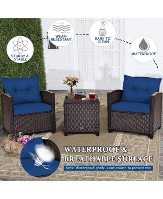 3PCS Patio Rattan Furniture Set Cushioned Sofa Coffee Table Garden