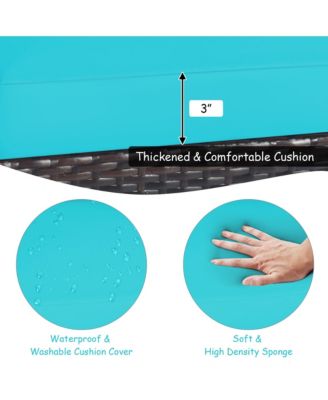 3PCS Patio Rattan Furniture Set Wooden Frame Cushion Table Shelf