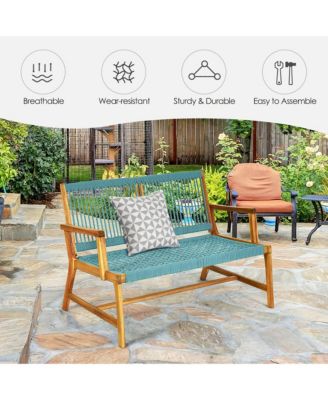 2-Person Patio Acacia Wood Bench Porch Garden Yard Deck