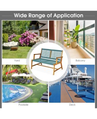 2-Person Patio Acacia Wood Bench Porch Garden Yard Deck