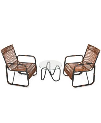 3PCS Patio Rattan Furniture Set Conversational Sofa Coffee Table Garden