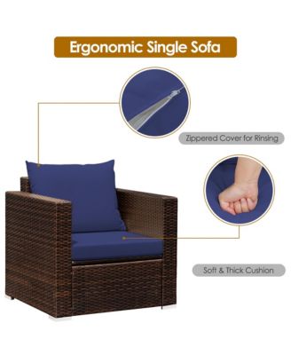 3PCS Patio Rattan Furniture Set Conversation Sofa Cushioned