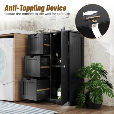  24''(L) x 12''(W) x 32''(H) Bathroom Floor Cabinet Side Storage Cabinet with 3 Drawers and 1 Cupboard