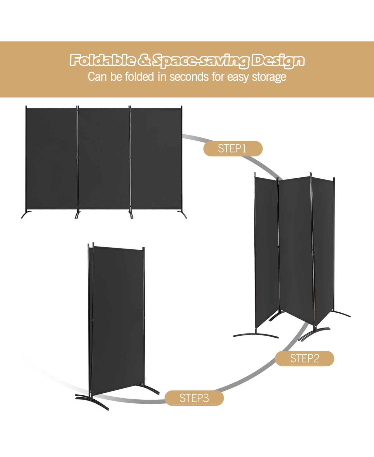 Costway 3-Panel Room Divider Folding Privacy Partition Screen for Office Room
