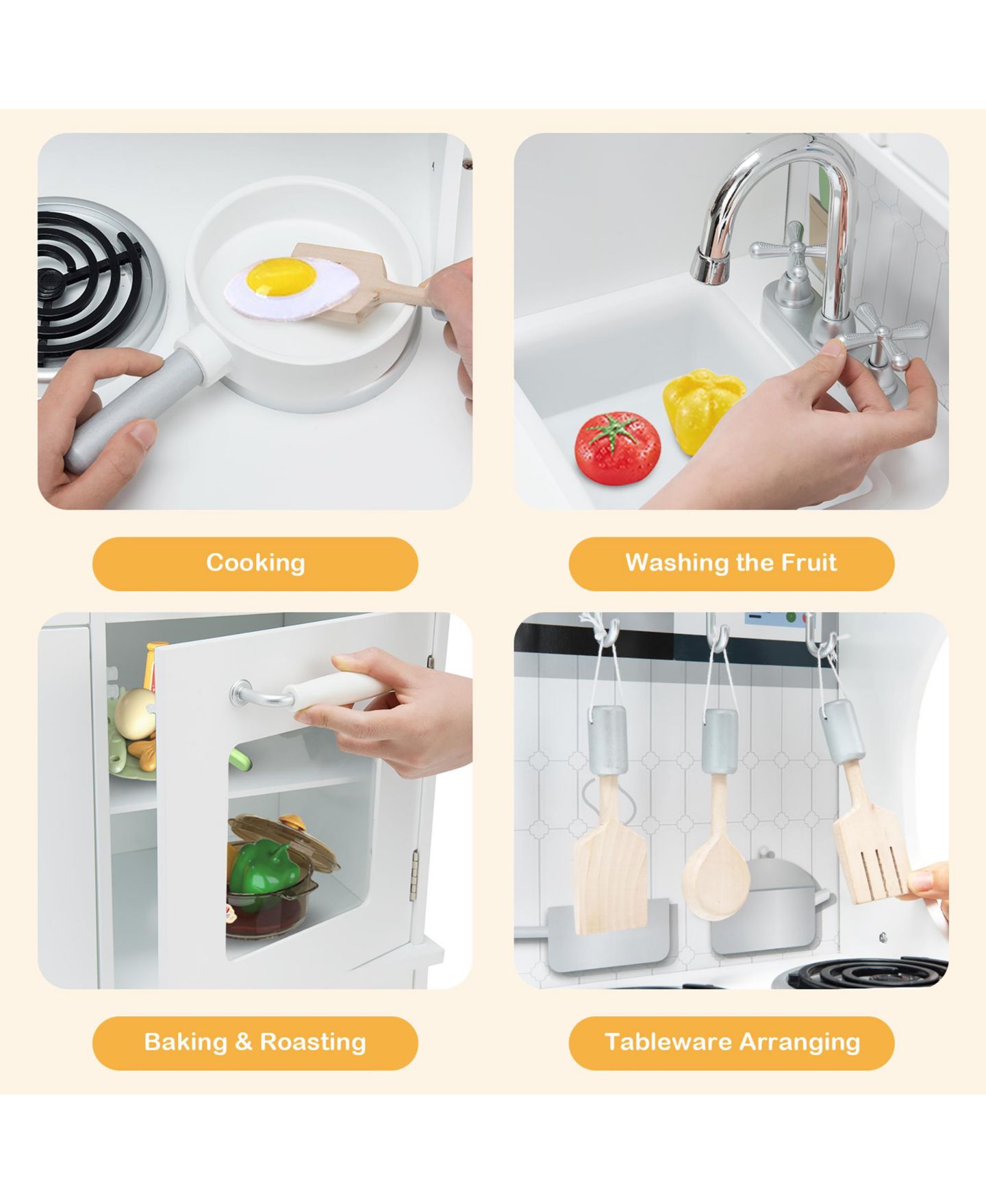 Детские игрушки Costway Play Kitchen with Water Dispenser, 6-Piece Set, Ages 3+ — фото 8