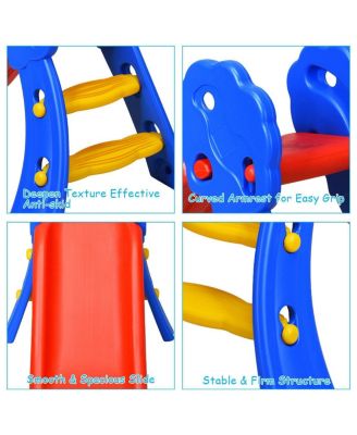 2 Step Indoors Kids Plastic Folding Slide with Basketball Hoop