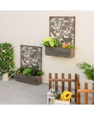 Set of 2 Decorative Raised Garden Bed with Trellises