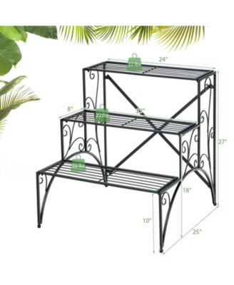 3-Tier Metal Plant Stand with Widened Grid Shelf for Porch Garden