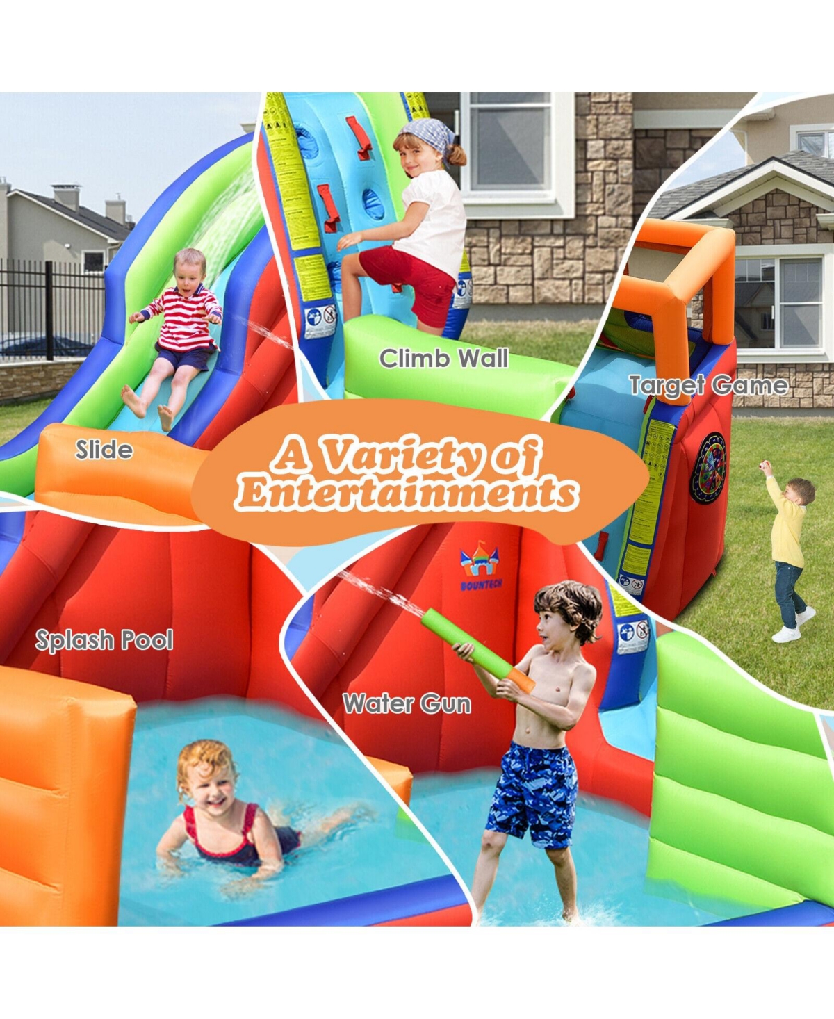 Inolait 6-in-1 Pirate Ship Waterslide Kid Inflatable Castle with Water Guns and 735W Blower