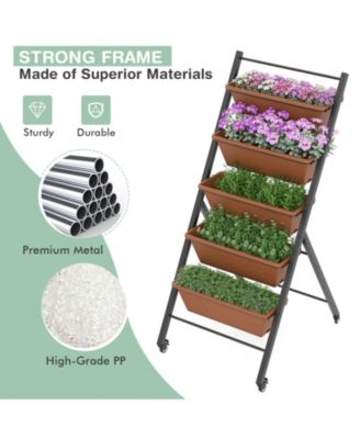 5-Tier Vertical Raised Garden Bed with Wheels and Container Boxes