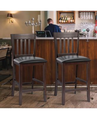 25 Inches Set of 2 Bar Stools with Rubber Wood Legs