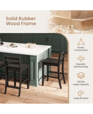 24-Inch Wooden Bar Stools Set of 2 with Ergonomic Backrest Counter Height Stools