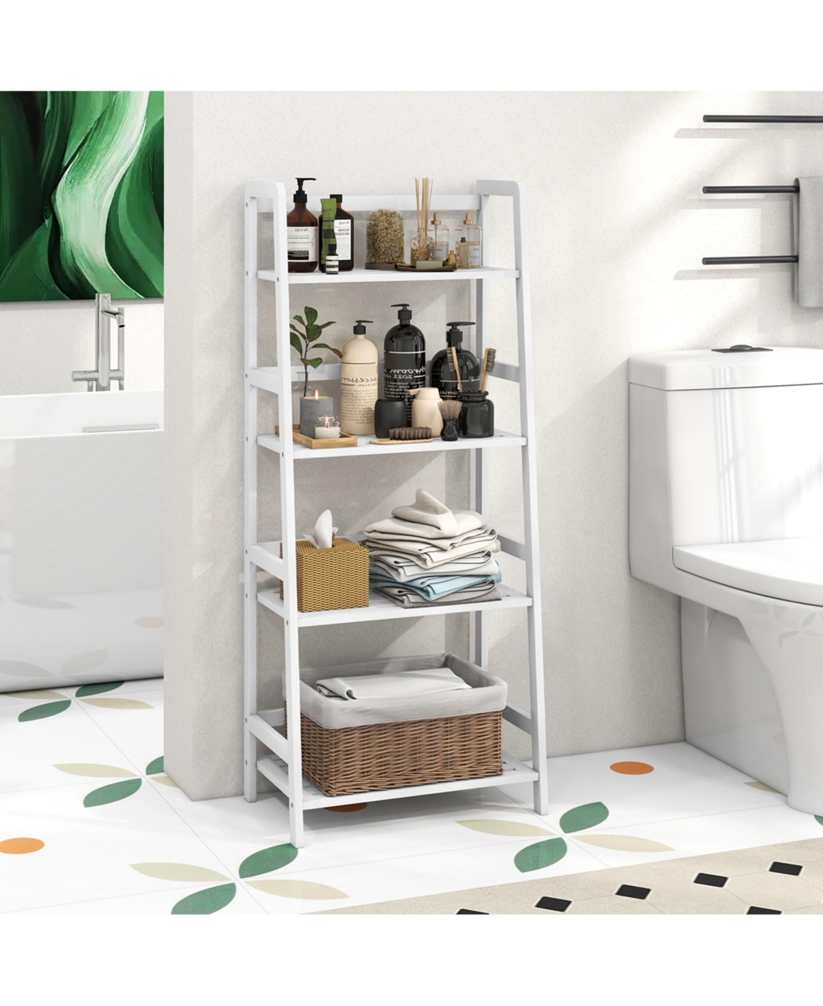 Costway Multifunctional 4 Shelf Bamboo Bookcase Ladder Plant Flower Stand Rack Storage