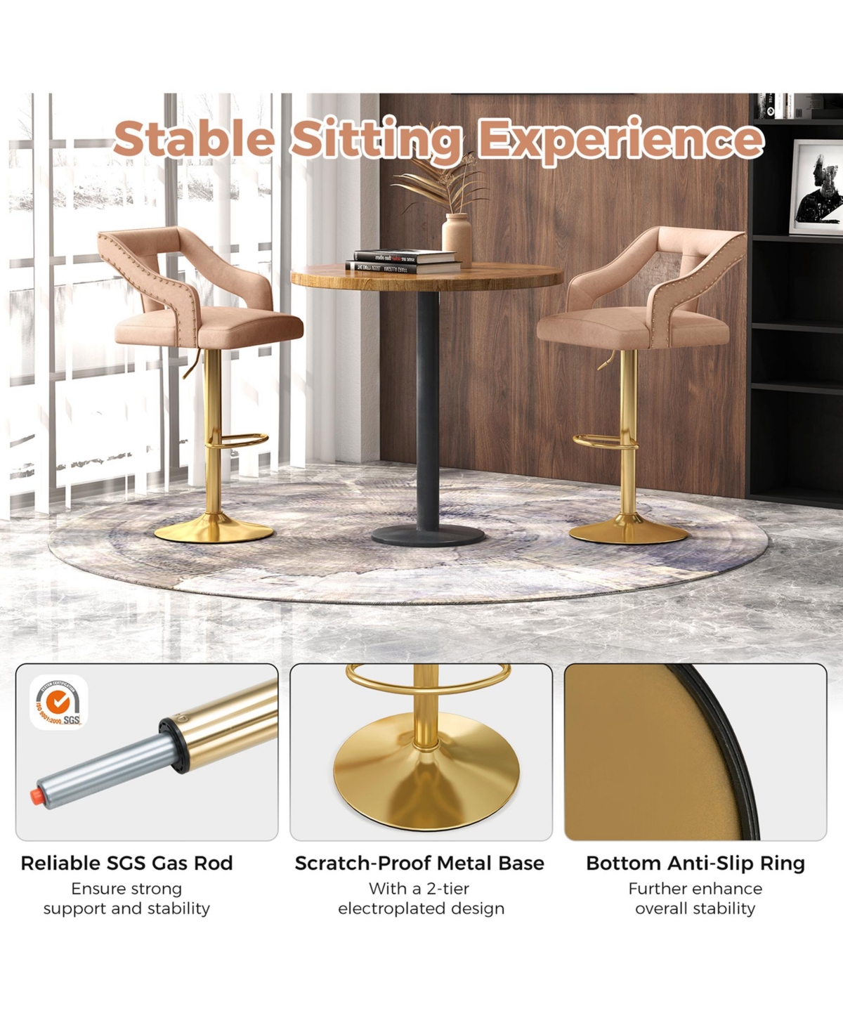 Costway Set of 2 Swivel Bar Stool with Footrest, 2-Layer Electroplated Metal Base