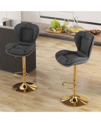Adjustable Bar Stool Set of 2 Leathaire Bar Chairs with Padded Seat & Footrest