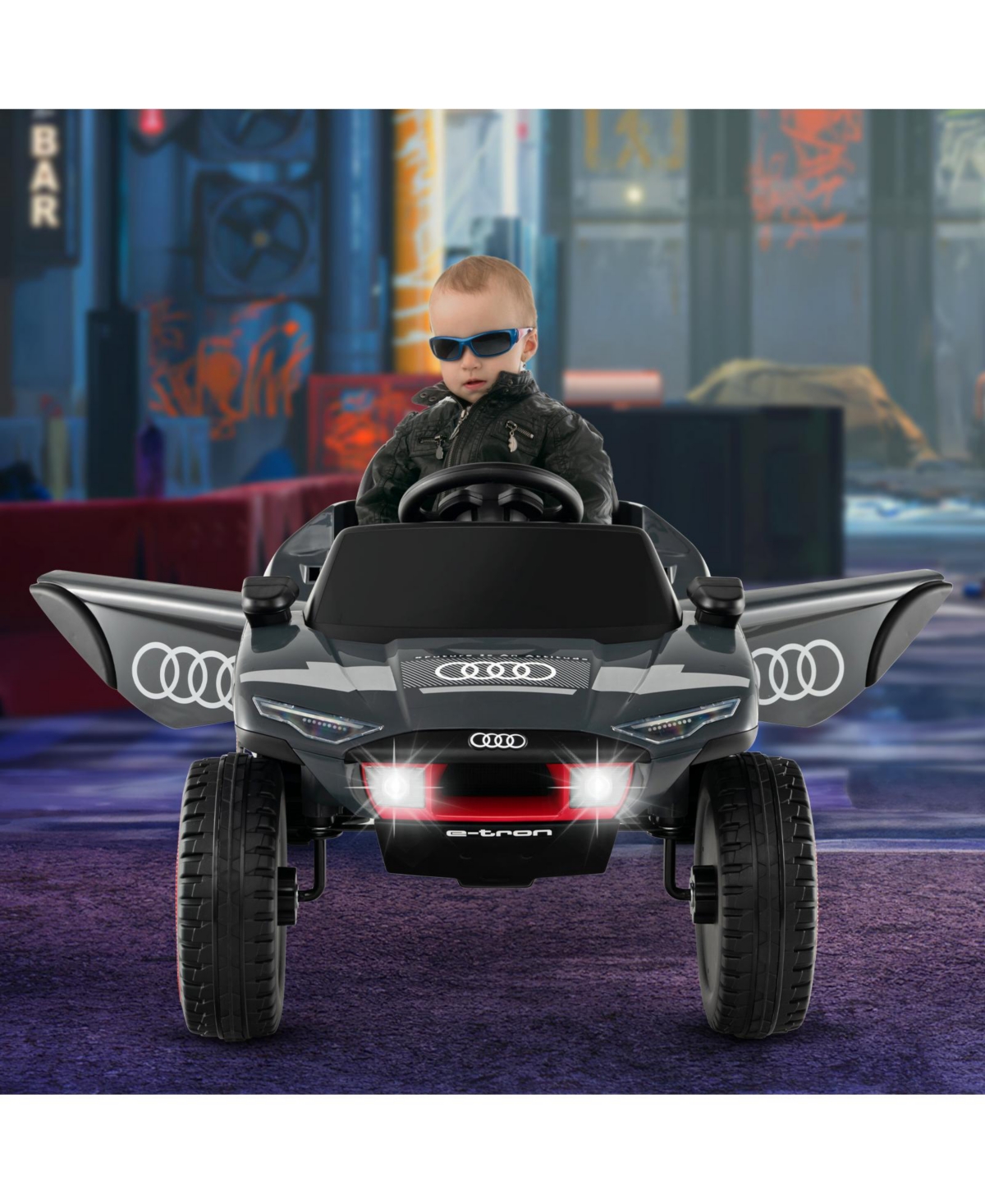 Slickblue Licensed Audi Kids Ride On E-tron Racing Car-Grey