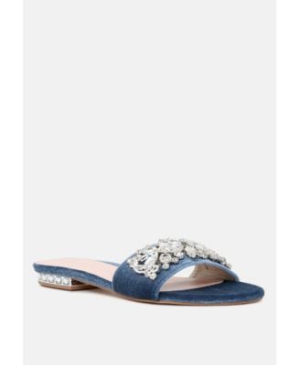 sally women's blue flat embellished sandals