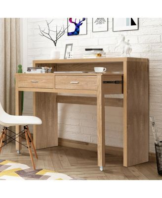 Extendable Computer Desk with Pull Out Secondary Desk-Natural