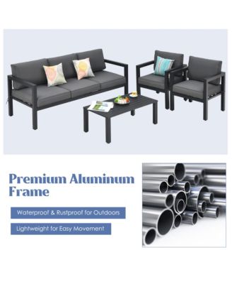 4PCS Patio Conversation Furniture Set Outdoor Cushioned Sectional Sofa Set