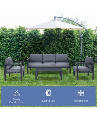 4PCS Patio Conversation Furniture Set Outdoor Cushioned Sectional Sofa Set