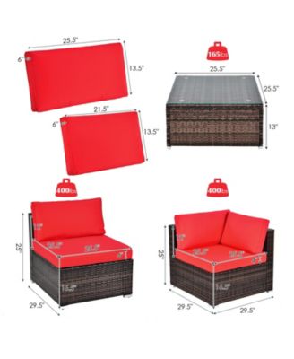6PCS Rattan Outdoor Sectional Sofa Set Patio Furniture Set w/ Red Cushions