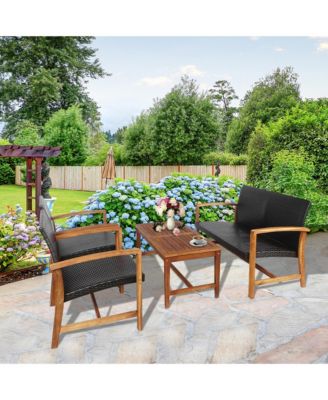 8PCS Patio Conversation Set Outdoor Furniture Set w/ Acacia Wood Frame