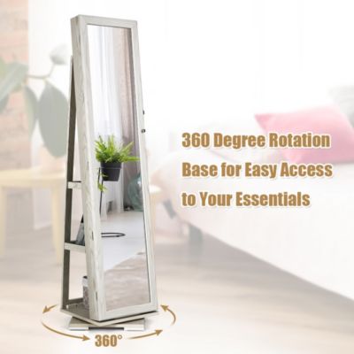 360degree Rotatable Jewelry Cabinet 2-in-1 Lockable Mirrored Organizer