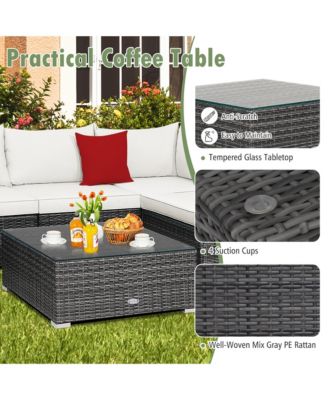 7PCS Patio Rattan Sectional Sofa Set Outdoor Furniture Set w/ Cushions