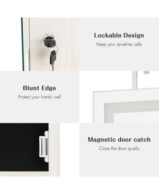 Door Wall Mount Touch Screen LED Light Mirrored Jewelry Cabinet Storage