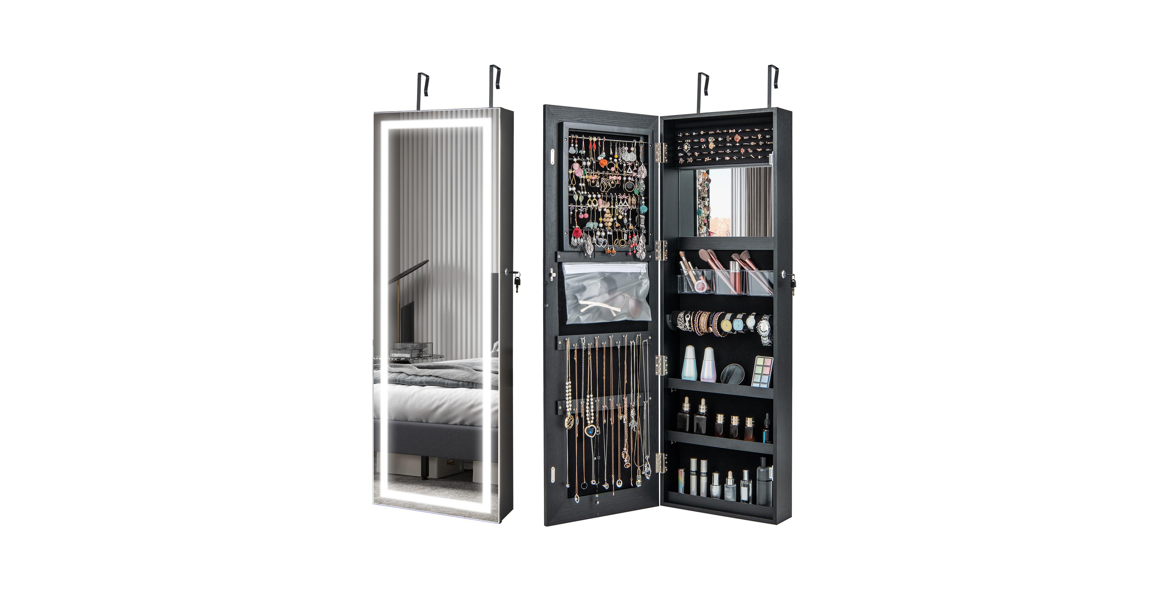 Costway Led Mirror Jewelry Cabinet Wall/Door Mounted 47" Armoire 3 Color